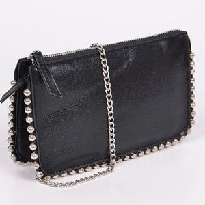 Zara Black Studded Silver Chain Clutch Crossbody Bag